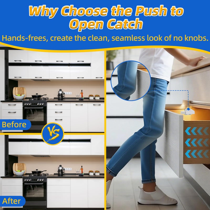Jiayi Magnetic Push to Open Jiayi Push Release Magnet Cabinet Door Latch, Push Open Drawer Catch for Large Door, Push in Door Unlock Kitchen Spring Opening Press Out Push Magnetic Latches (White, 4 Pack) - Image 3